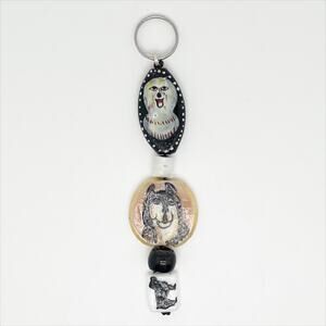 Handmade Painted Dog Bead Keychain Hand Crafted Beaded